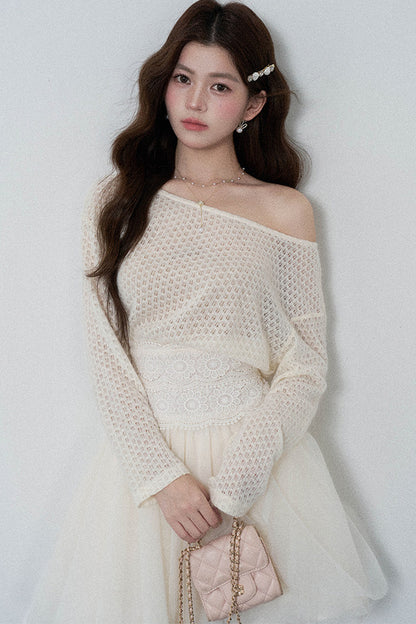 French Hollow-Out Lace Off-Shoulder Dress