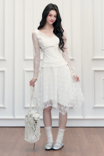 V-Neck Waist-Cinching T-Shirt and Skirt Set-Up