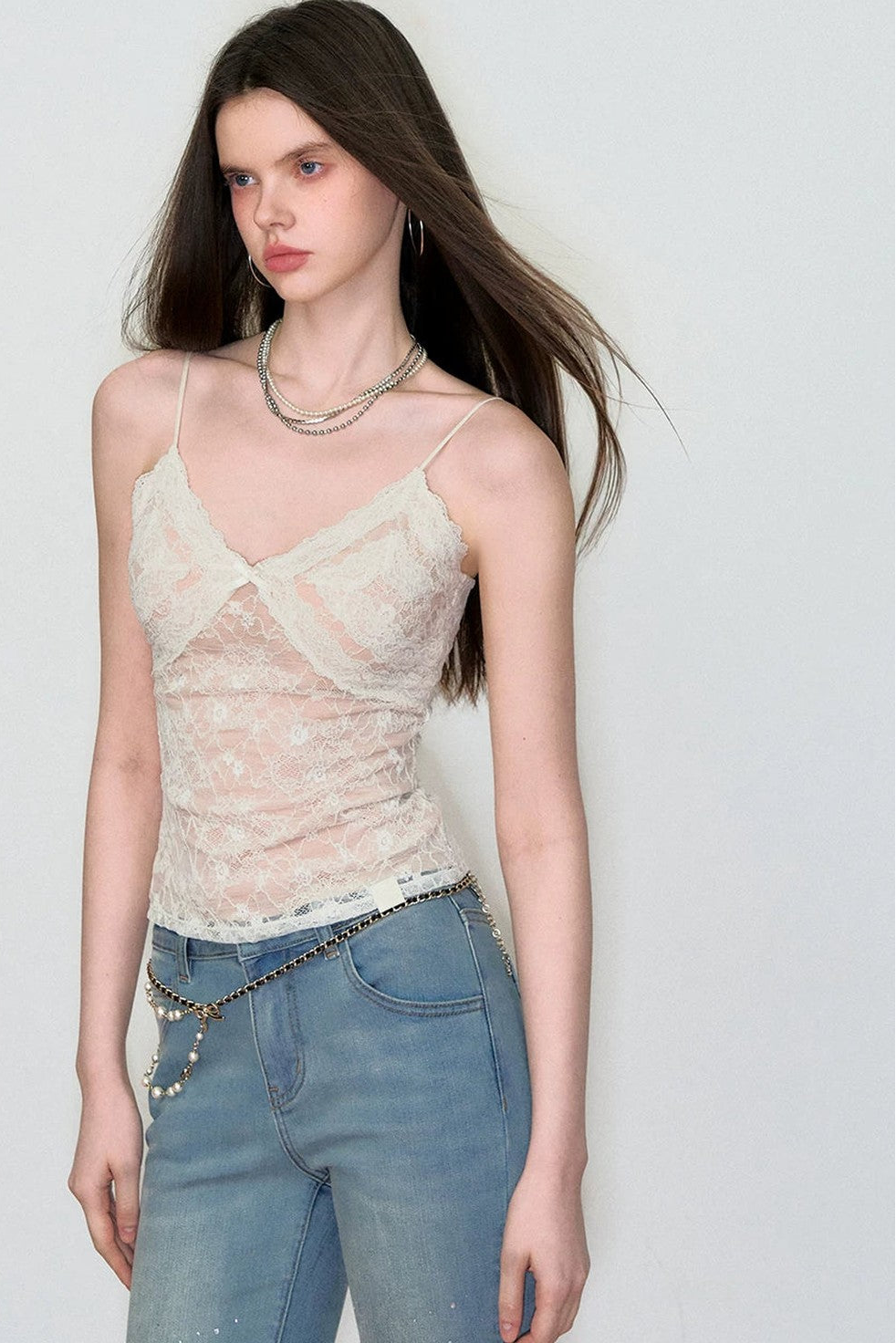 Lace Jacquard Bow Camisole