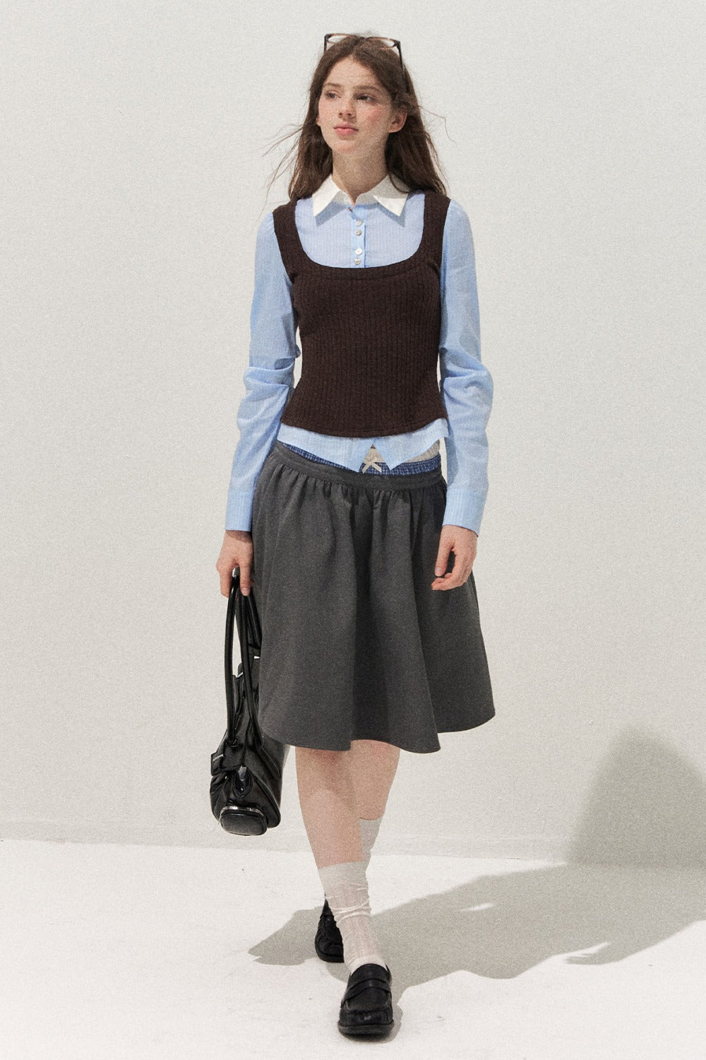 Spliced Twist-Knit Vest with Shirt Set