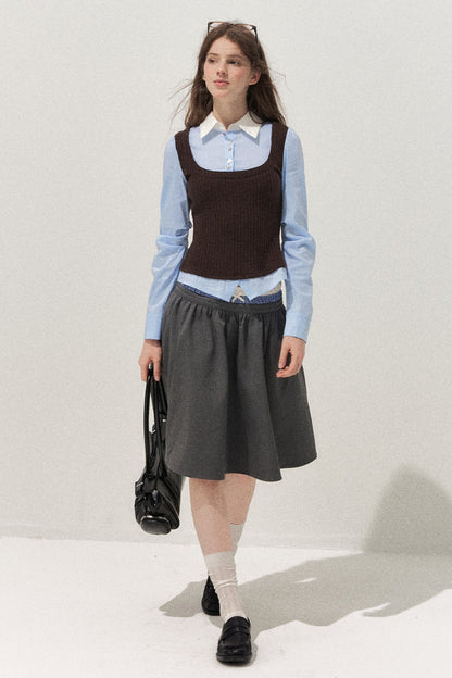 Spliced Twist-Knit Vest with Shirt Set