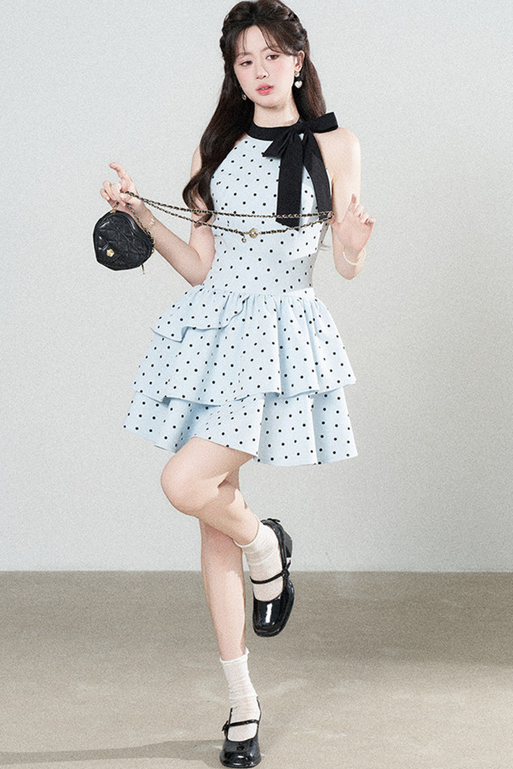 Blue Polka Dot Halter Dress