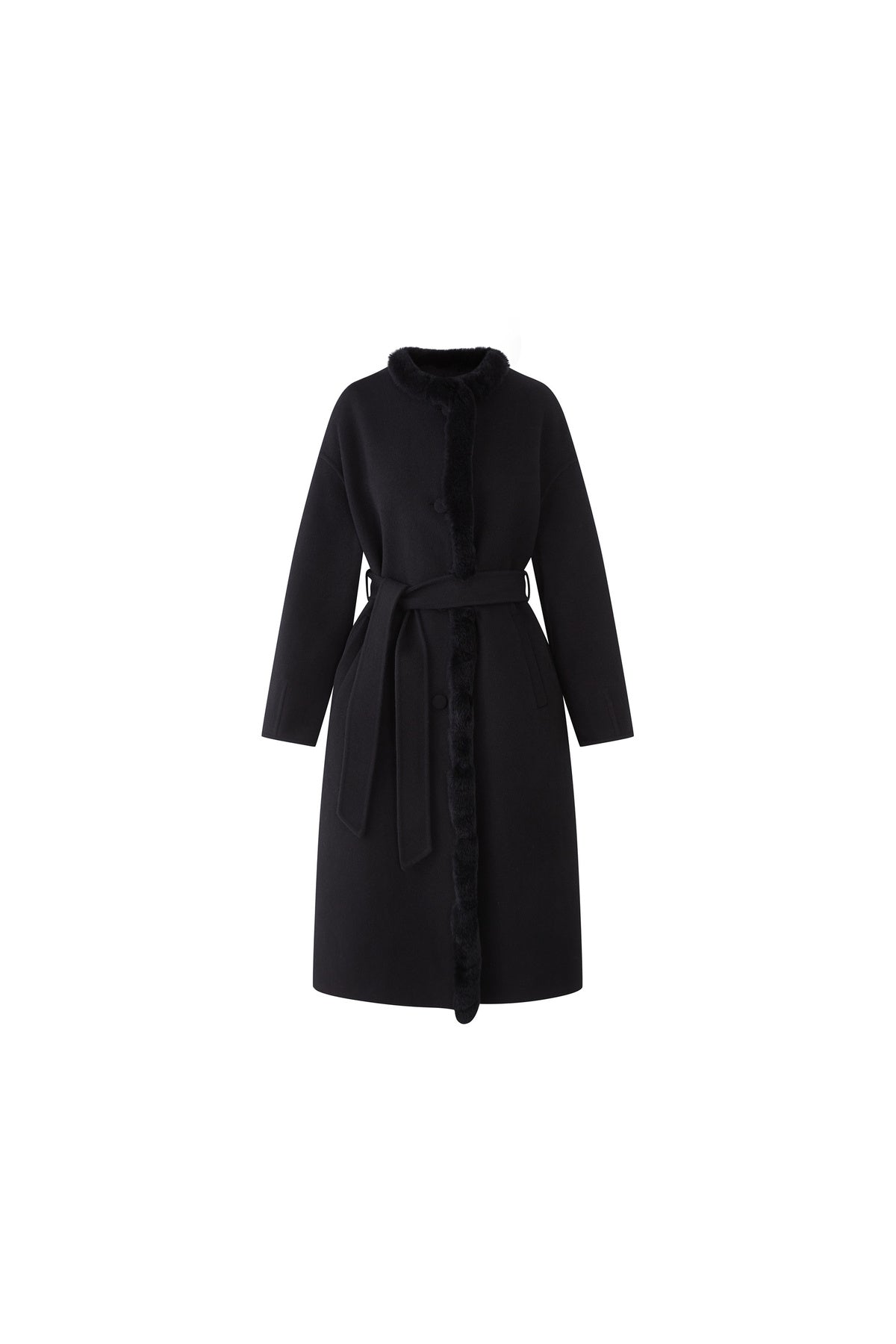 Rabbit Fur Placket Wool Coat