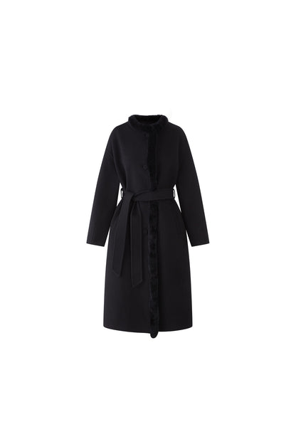Rabbit Fur Placket Wool Coat
