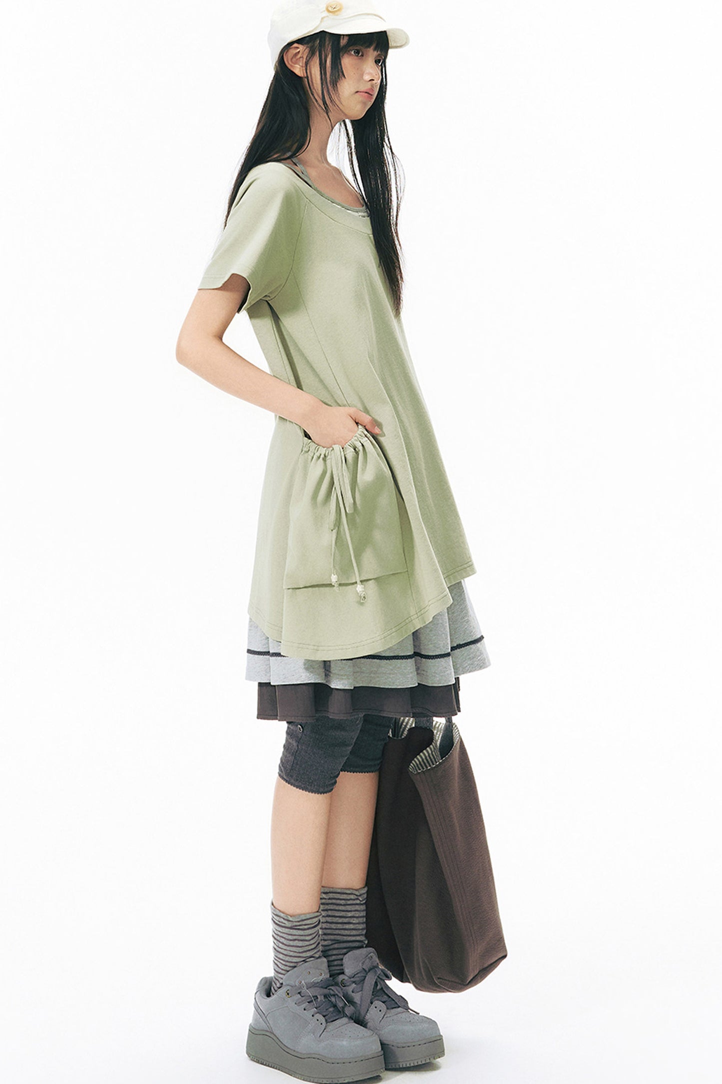 Loose Irregular Large Pocket Short-Sleeve T-Shirt
