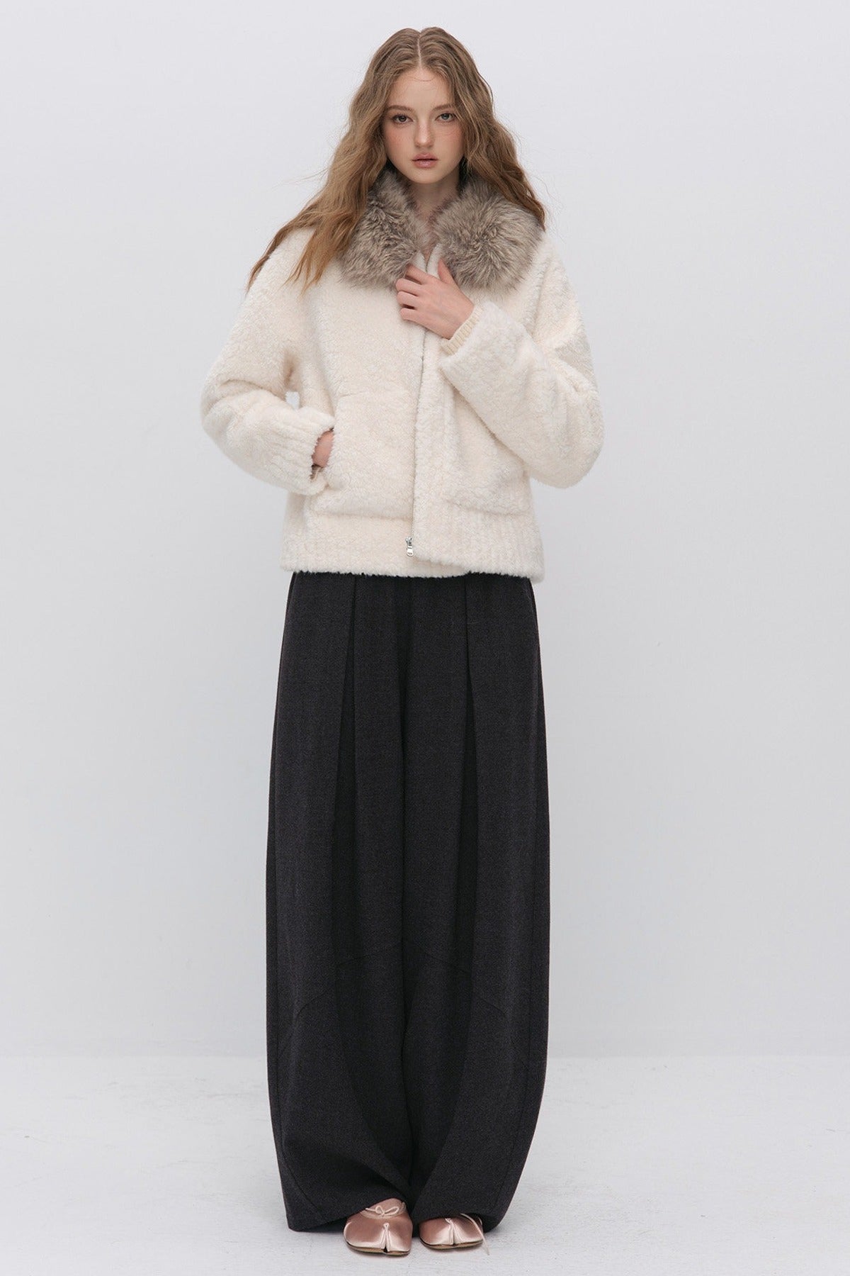 Micro-Loose Fur Collar Faux Fur Jacket