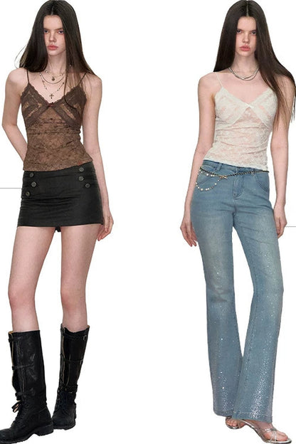 Lace Jacquard Bow Camisole
