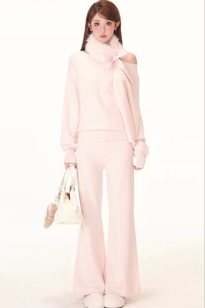Pink Porcelain Off-Shoulder Knit Set-Up