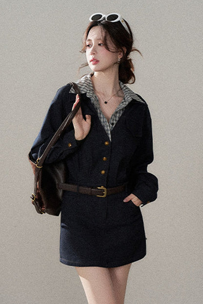 Robe trapèze taille haute à manches longues