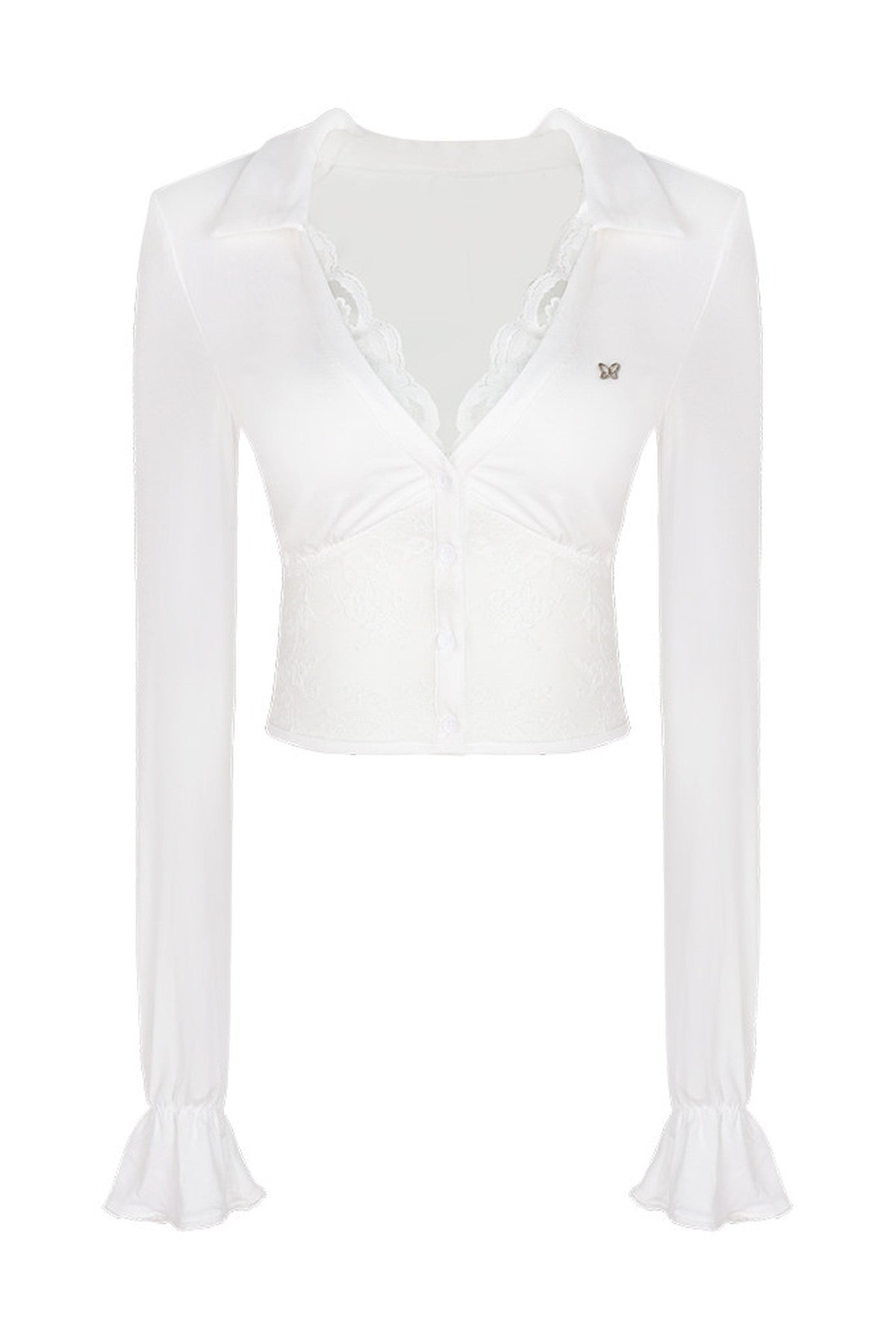 White Lace V-Neck Blouse
