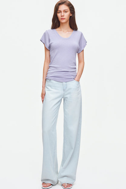 Jeans a gamba larga in misto lyocell e cotone azzurro chiaro