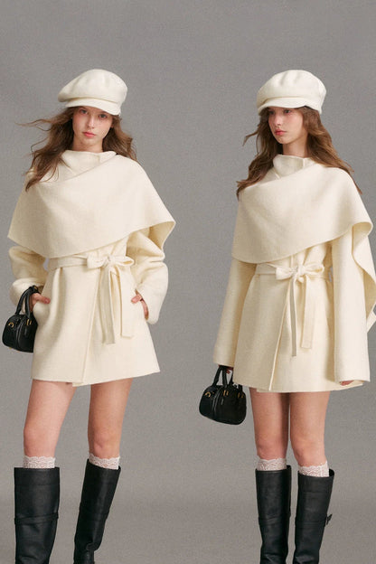 Detachable Cape Collar A-Line Wool Coat