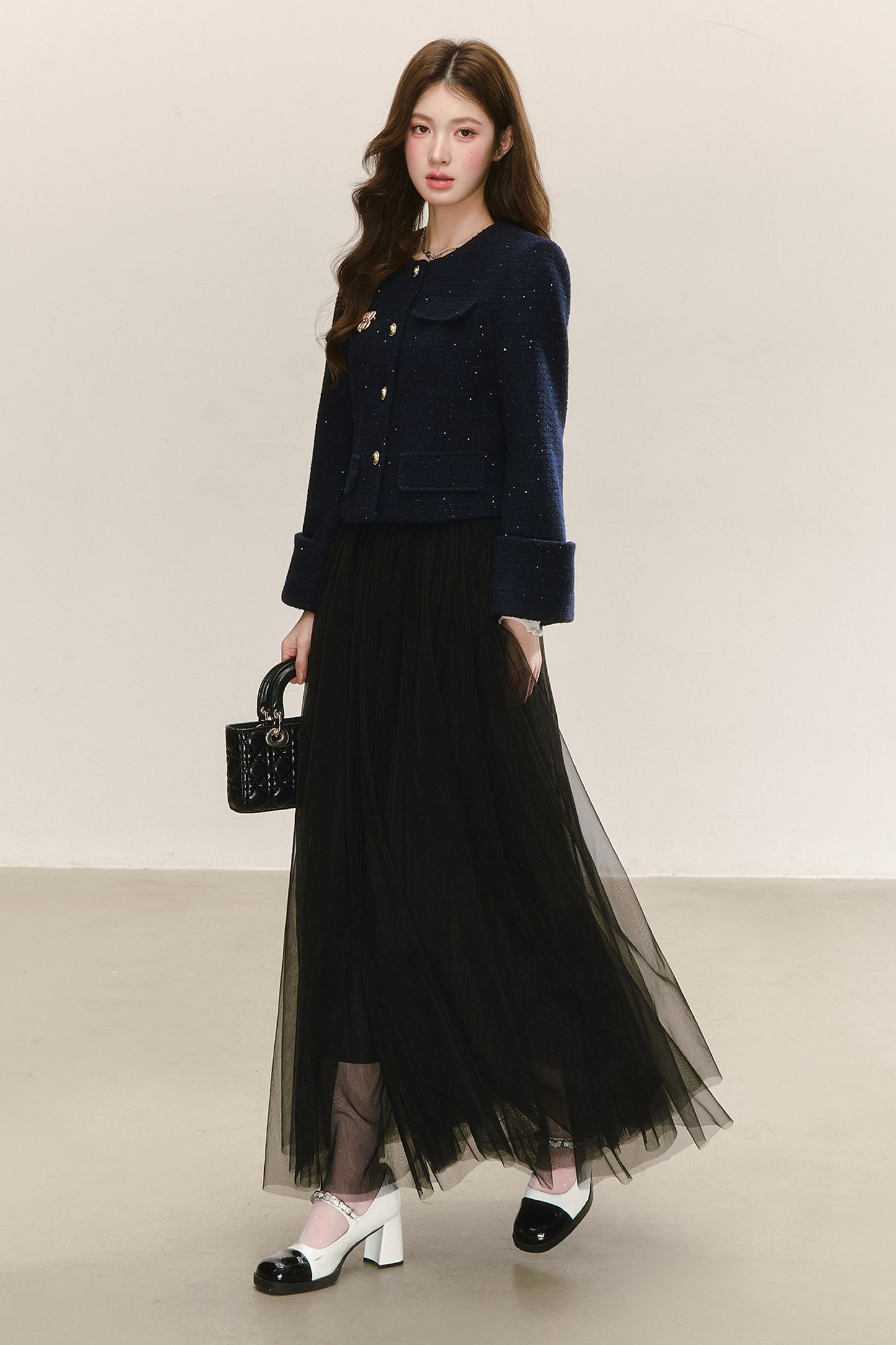 High-Waisted Loose-Fitting A-Line Mesh Skirt