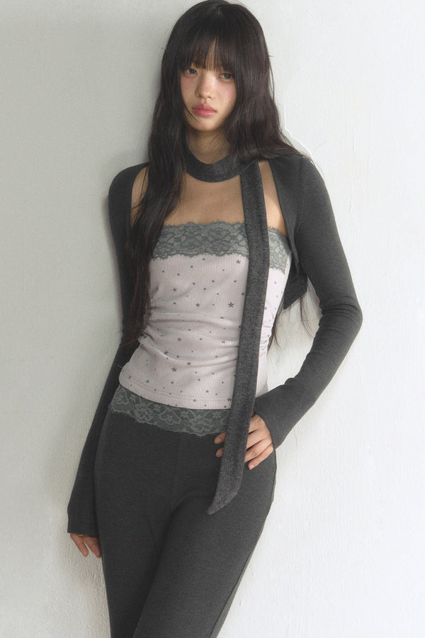 Lace Tube Top With Vest and Pants Set-Up