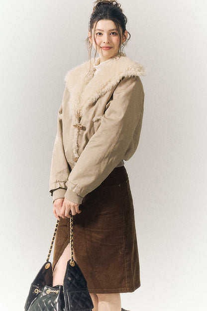 Horn Button Short Fur Coat