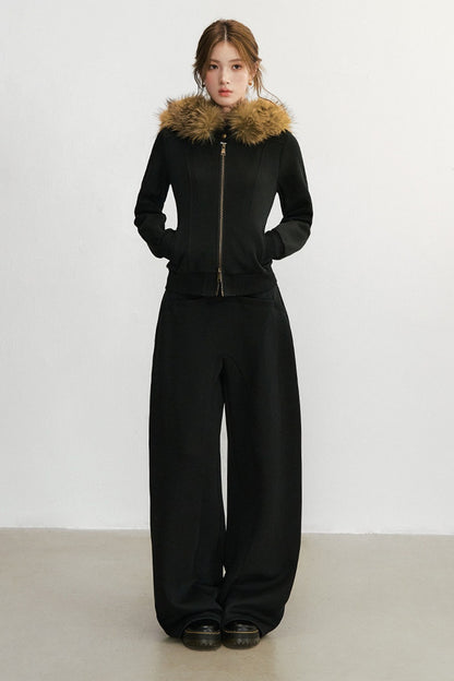 Ensemble veste à capuche zippée et pantalon de survêtement à jambes larges