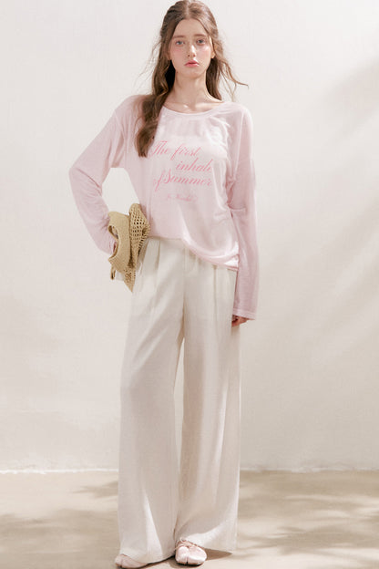 Blusa in lino con stampa a lettere e fiocco di neve