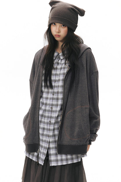 Reversible Striped Hooded Knit Cardigan