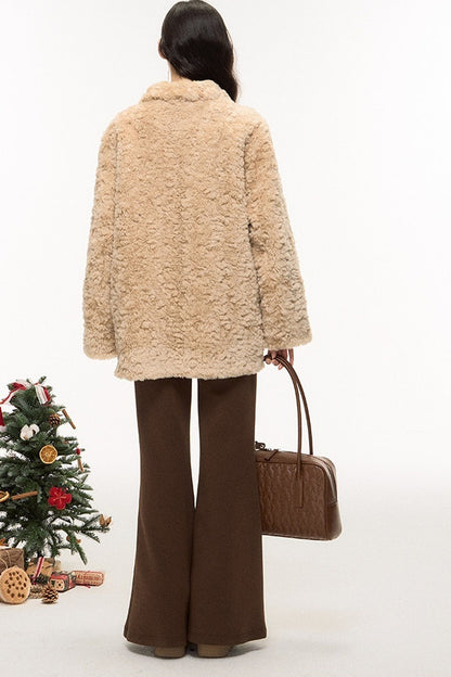 Wool Fur Horn Button Coat and Pants Set-Up