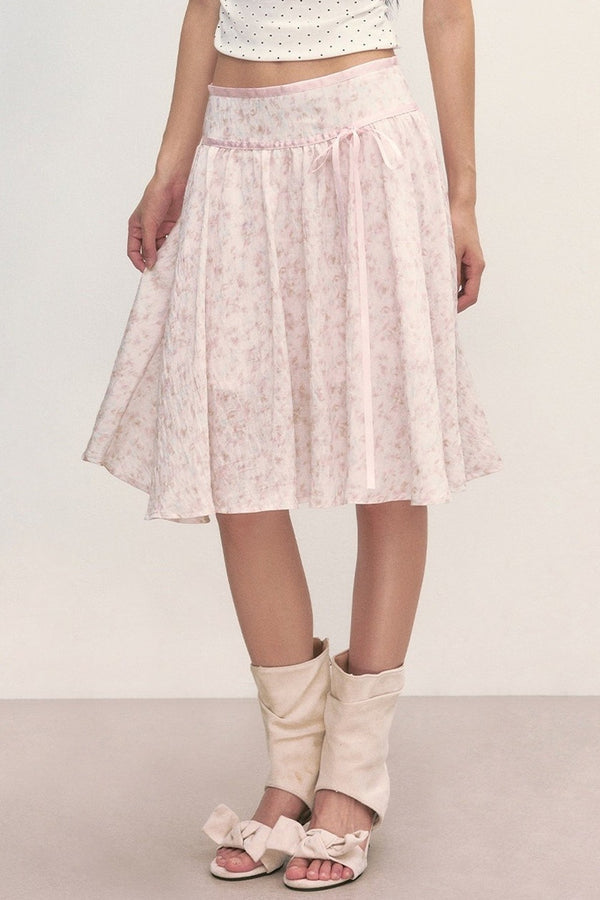 Falda midi de línea A rosa con estampado floral