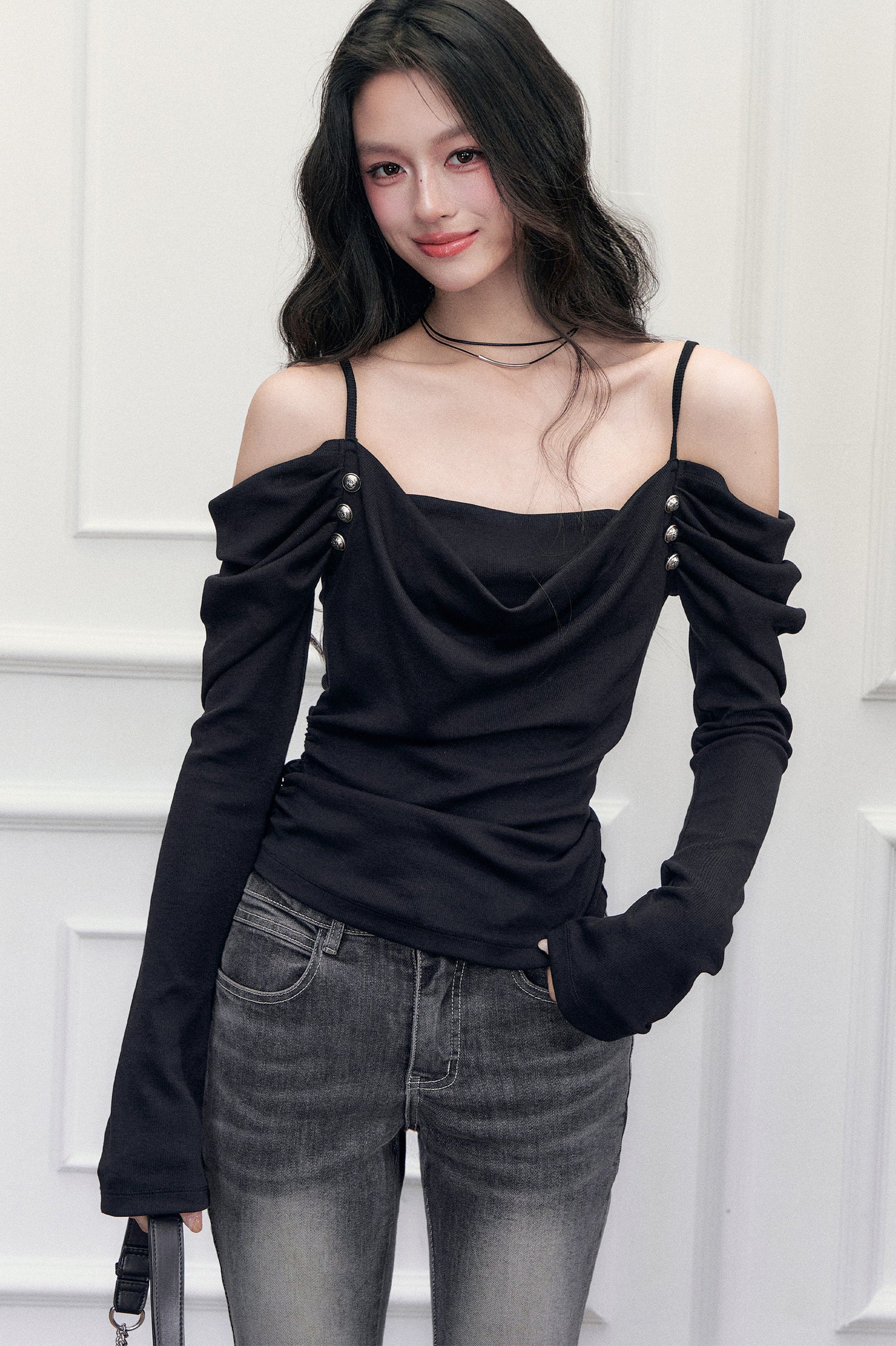 Off-Shoulder Layered-Look T-Shirt