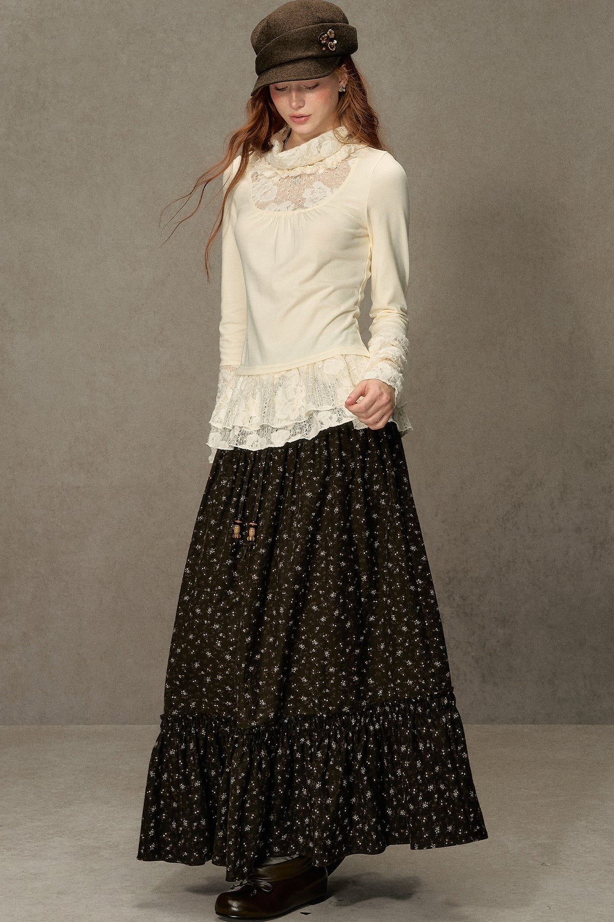 High-Neck Lace Edging Base Layer Top