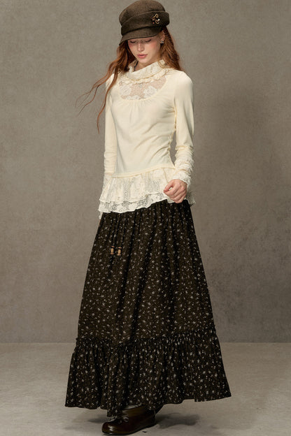 High-Neck Lace Edging Base Layer Top