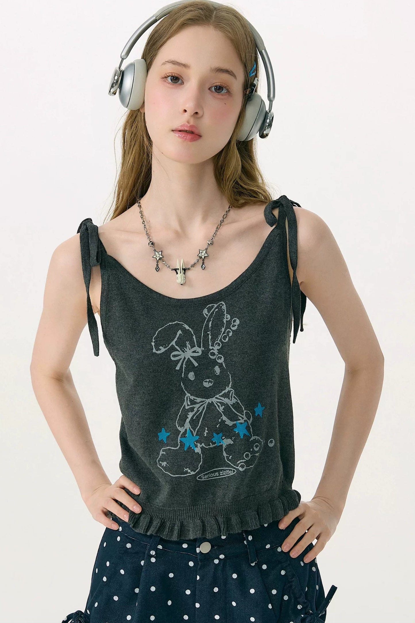 Playful Rabbit Tie-Up Tank Top
