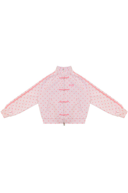 Pink Polka Dot Zipper Sweatshirt Jacket