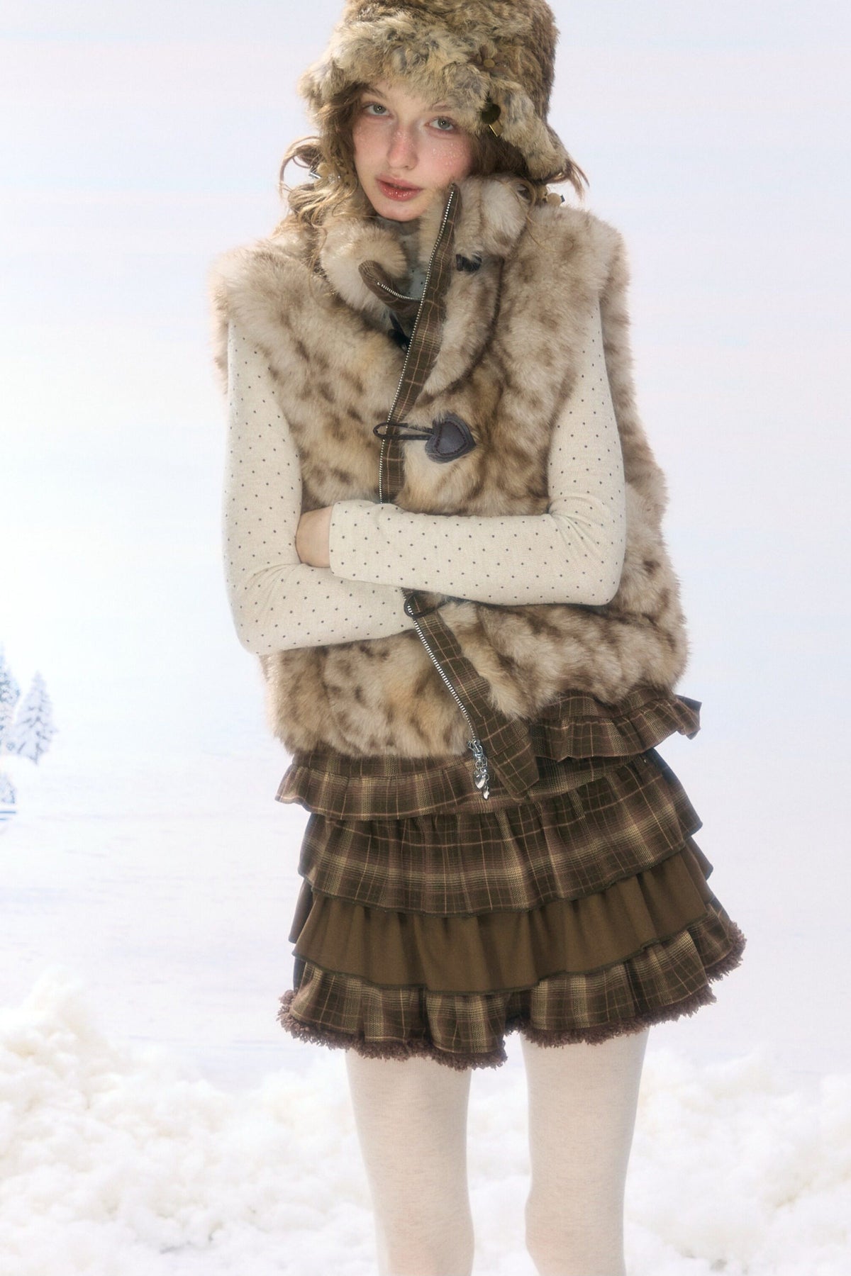 Plaid Leopard Horn Button Vest