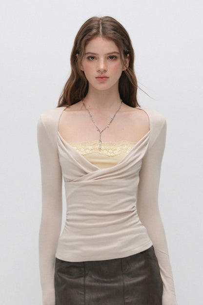 Layered-Look Pleated Tencel Base Layer Top