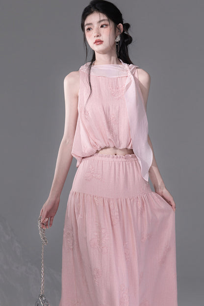 Peony Ribbon Top and Skirt Set