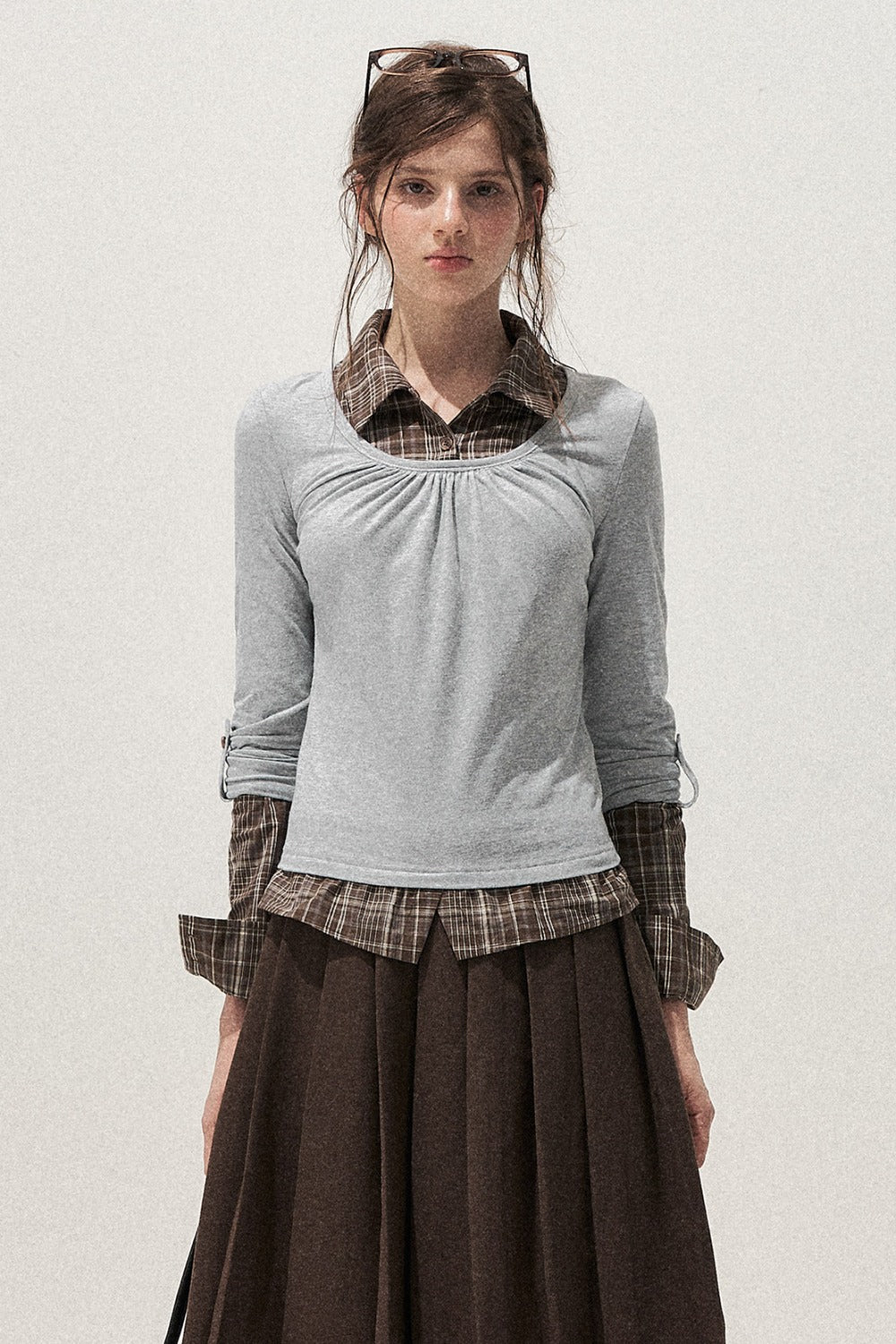 Retro Patchwork Pleated Skirt
