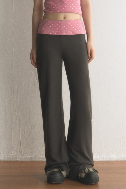 Low-Waist Polka Dot Waistband Flared Pants