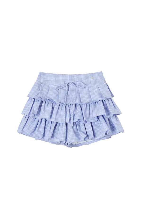 Plaid Ruffled Shirt and Cake Skirt Set-Up