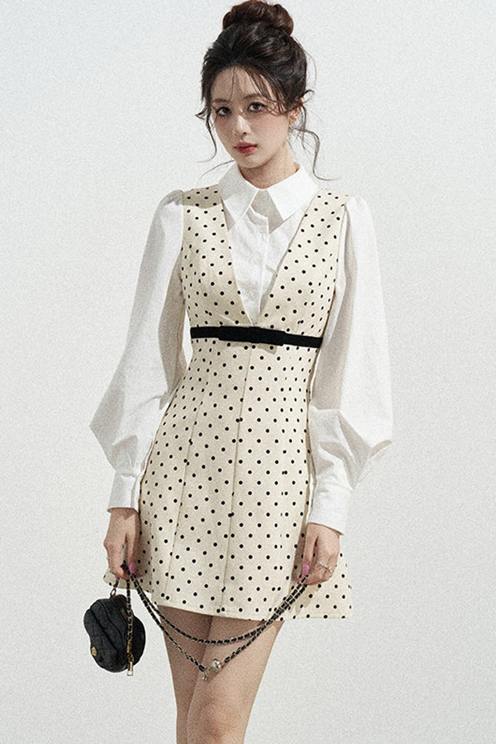Polka Dot Shirt Collar A-Line Dress