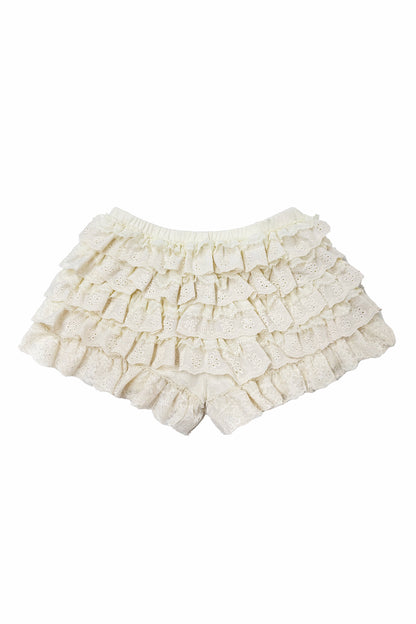 Creamy Lace Patchwork Adjustable Shirt and Stretch Shorts Set-Up