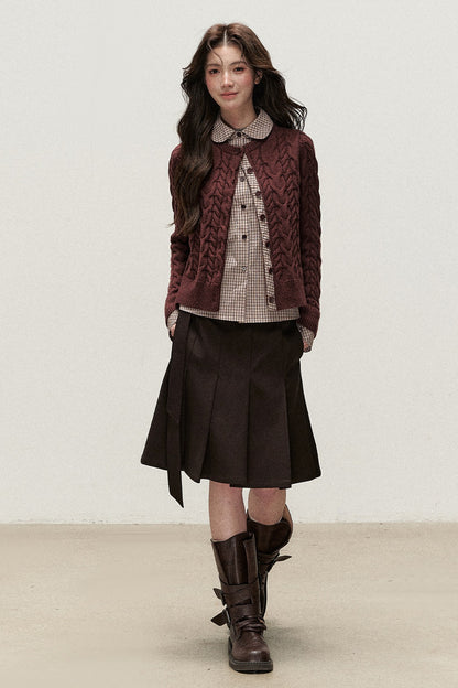 Plaid Layered-Look Knit Top