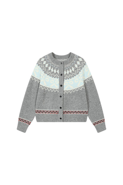 Bowknot Fair Isle Sweater Cardigan
