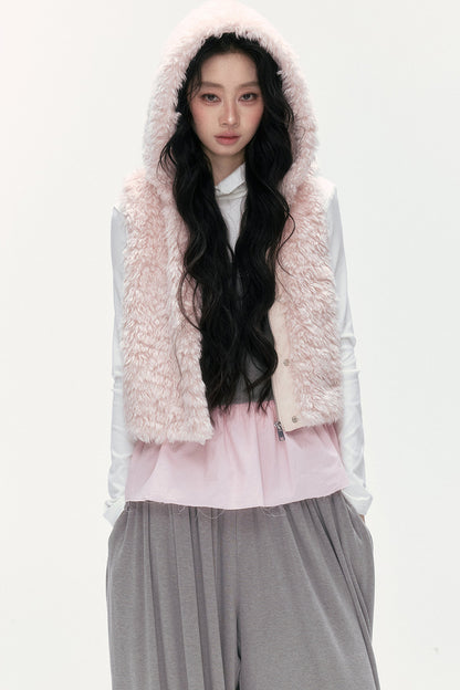 Hooded Faux Fur Vest