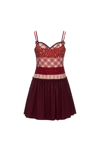 Star Plaid Patchwork Slip Dress
