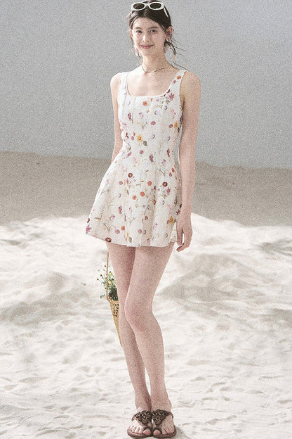 French Puff Lace Floral Dress