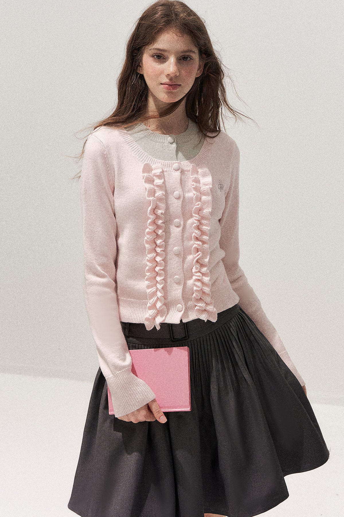 Layered-Look Floral Ruffle Sweater