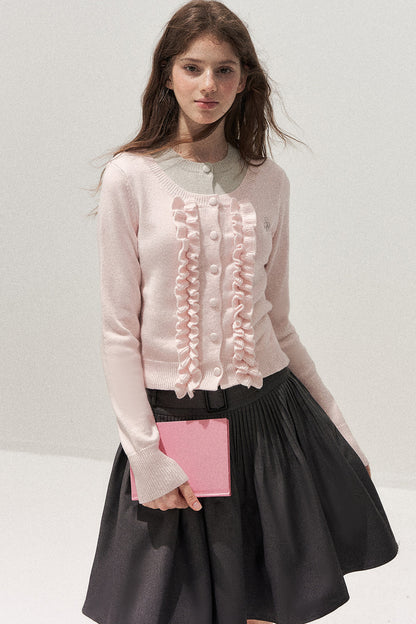 Layered-Look Floral Ruffle Sweater