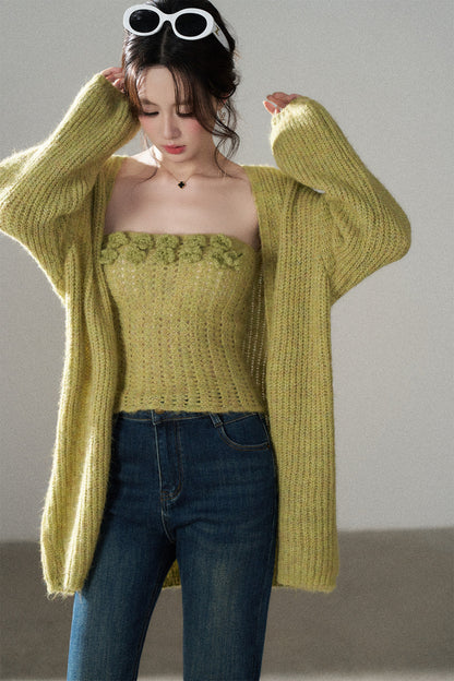 3D Flower Tube Top and Cardigan Set