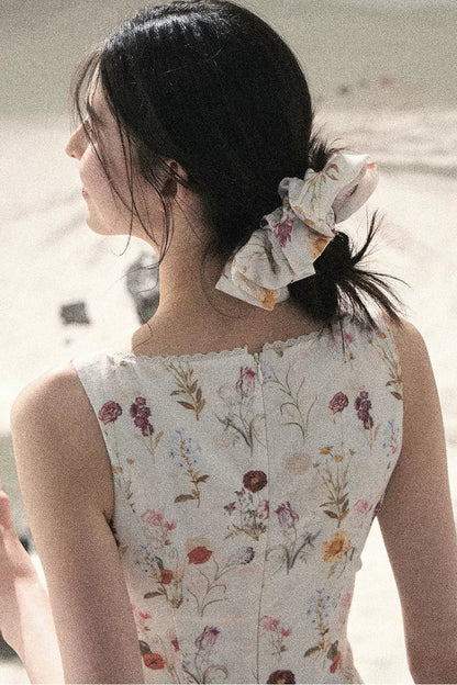 French Puff Lace Floral Dress