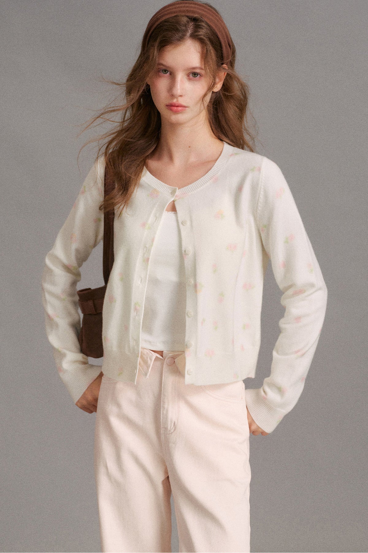 Long-Sleeved Hand-Painted Rose Cardigan