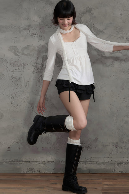 White Lace V-Neck T-Shirt
