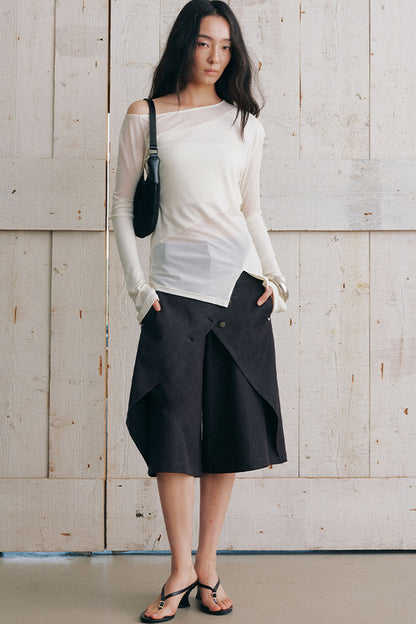 Asymmetrical Sheer Long Sleeve Top