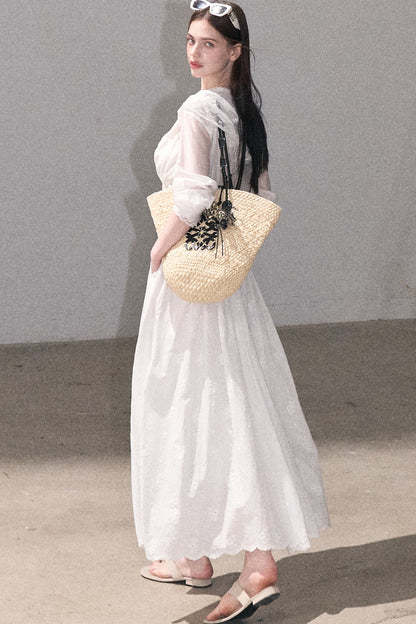 Ensemble haut et jupe en dentelle de coton à motif floral